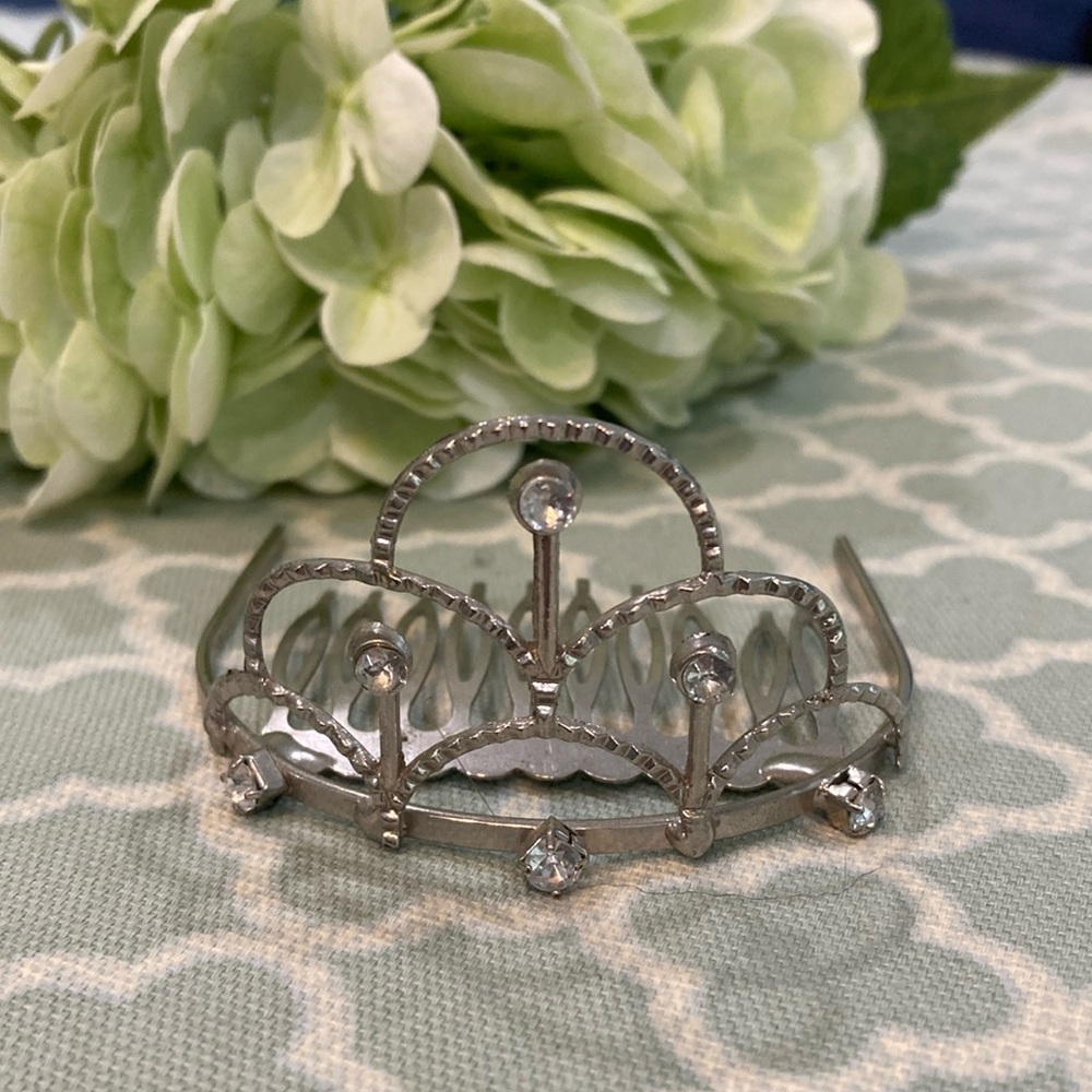 Vintage Silver Tone Mini Tiara Rhinestone Hair Accessory